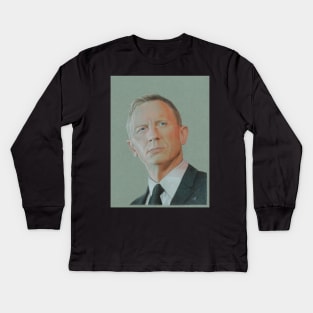 Daniel Craig Coloured encil Portrait Kids Long Sleeve T-Shirt